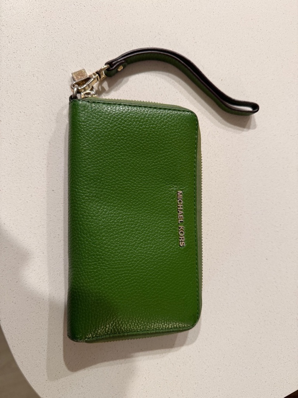 Michael Kors Green Pebbled Leather Zip Wristlet